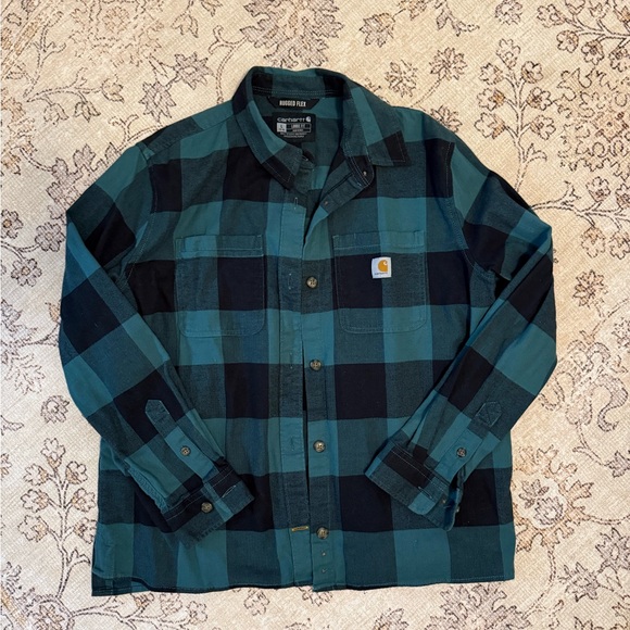 Carhartt Tops - Carhartt Women’s Green and Black Plaid Flannel Shirt, Size L